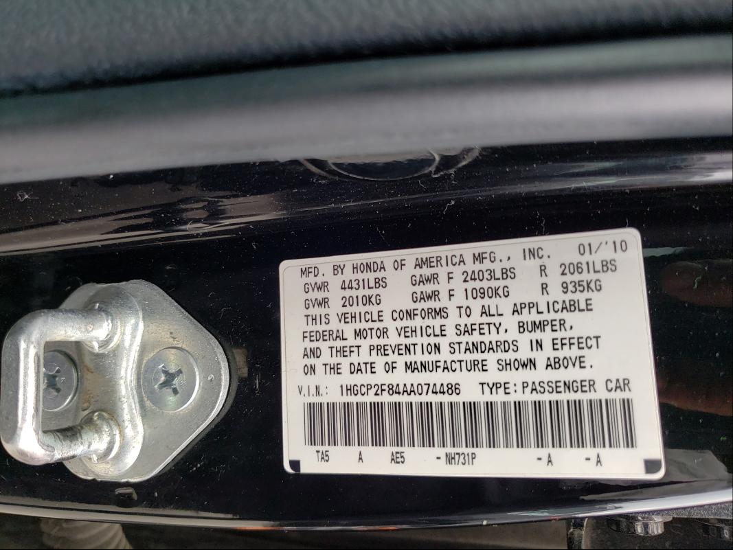 Photo 9 VIN: 1HGCP2F84AA074486 - HONDA ACCORD EXL 