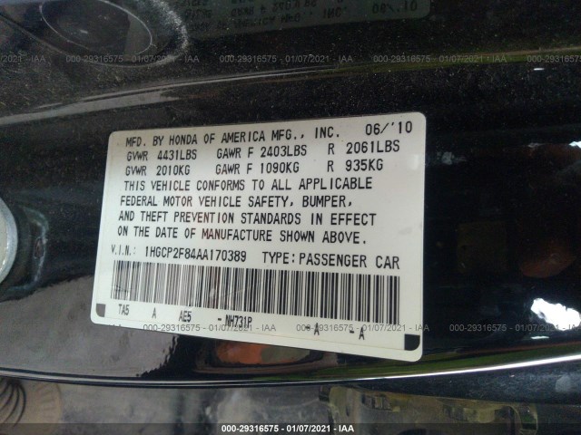 Photo 8 VIN: 1HGCP2F84AA170389 - HONDA ACCORD SDN 