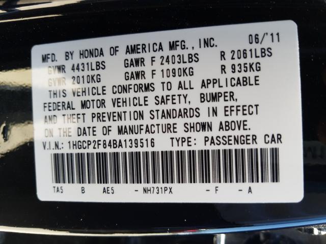 Photo 9 VIN: 1HGCP2F84BA139516 - HONDA ACCORD EXL 