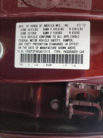 Photo 9 VIN: 1HGCP2F84CA213115 - HONDA ACCORD EXL 