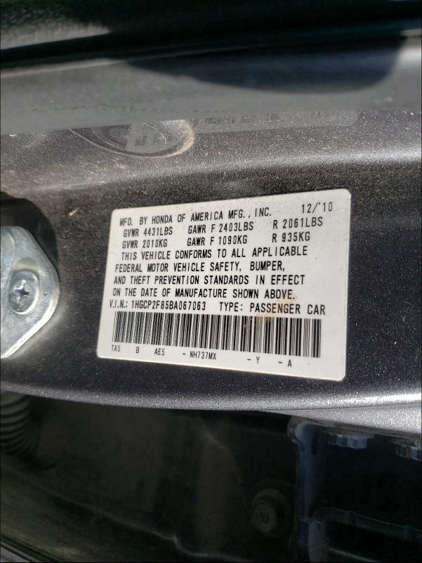 Photo 9 VIN: 1HGCP2F85BA067063 - HONDA ACCORD EXL 