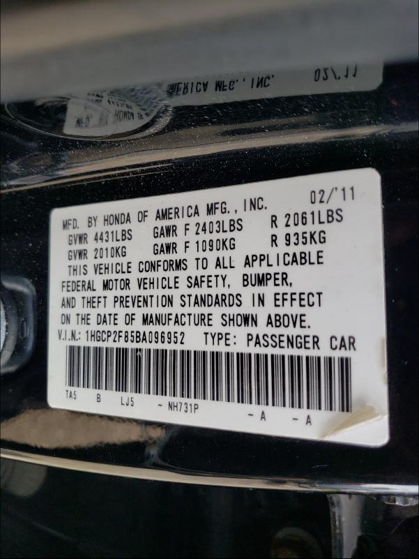 Photo 9 VIN: 1HGCP2F85BA096952 - HONDA ACCORD EXL 