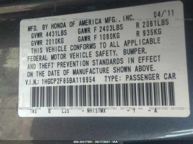 Photo 8 VIN: 1HGCP2F85BA119954 - HONDA ACCORD SDN 