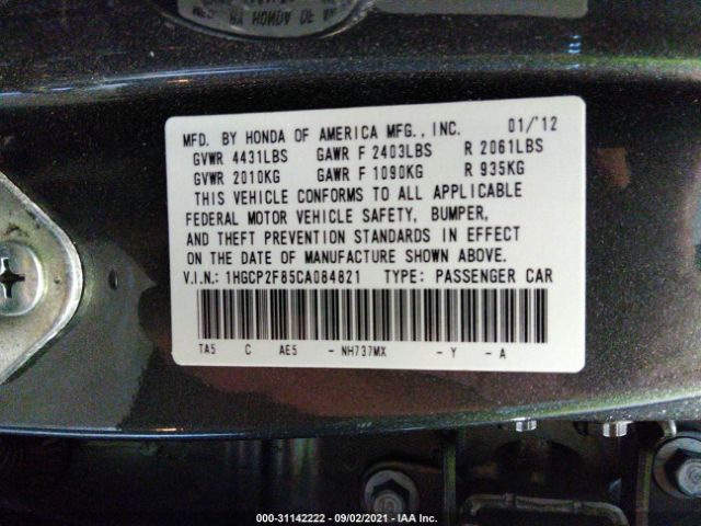 Photo 8 VIN: 1HGCP2F85CA084821 - HONDA ACCORD SDN 