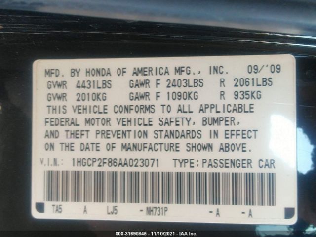 Photo 8 VIN: 1HGCP2F86AA023071 - HONDA ACCORD EXL 