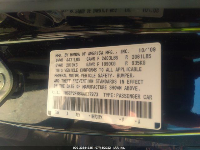 Photo 8 VIN: 1HGCP2F86AA037973 - HONDA ACCORD SDN 