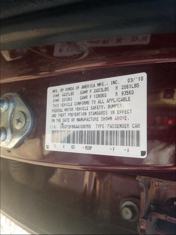 Photo 9 VIN: 1HGCP2F86AA109755 - HONDA ACCORD EXL 