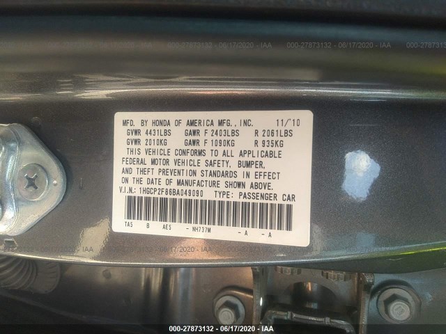 Photo 8 VIN: 1HGCP2F86BA049090 - HONDA ACCORD SDN 