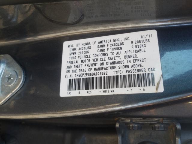 Photo 9 VIN: 1HGCP2F86BA079092 - HONDA ACCORD EXL 