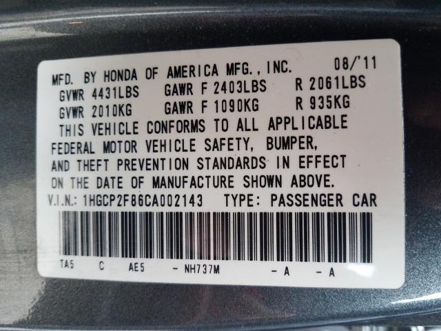 Photo 9 VIN: 1HGCP2F86CA002143 - HONDA ACCORD EXL 