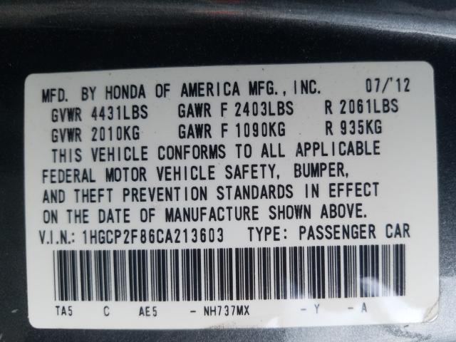 Photo 9 VIN: 1HGCP2F86CA213603 - HONDA ACCORD EXL 