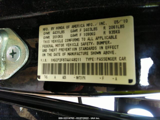 Photo 8 VIN: 1HGCP2F87AA148211 - HONDA ACCORD SDN 