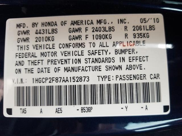 Photo 9 VIN: 1HGCP2F87AA152873 - HONDA ACCORD EXL 