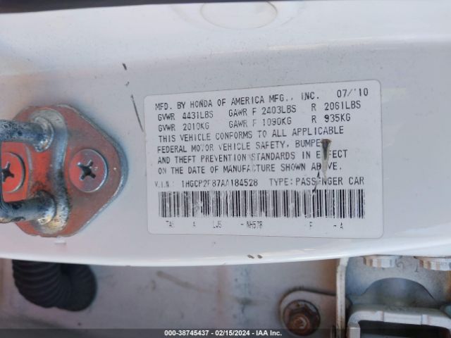 Photo 8 VIN: 1HGCP2F87AA184528 - HONDA ACCORD 