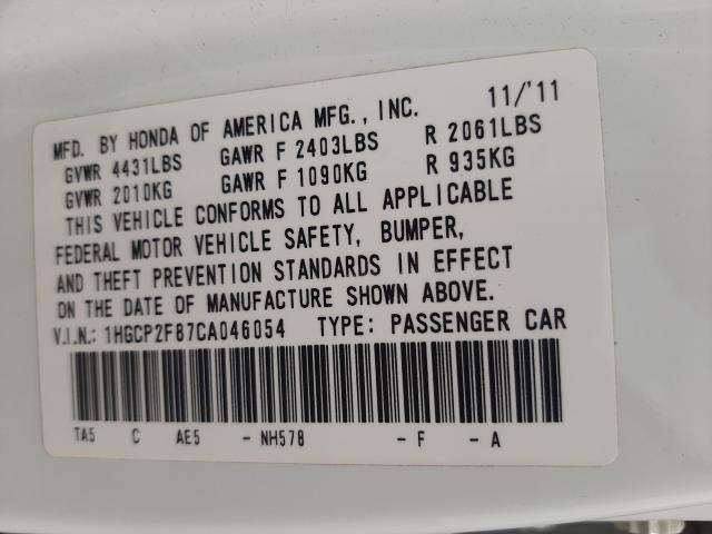 Photo 9 VIN: 1HGCP2F87CA046054 - HONDA ACCORD EXL 