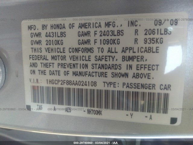 Photo 8 VIN: 1HGCP2F88AA024108 - HONDA ACCORD SDN 