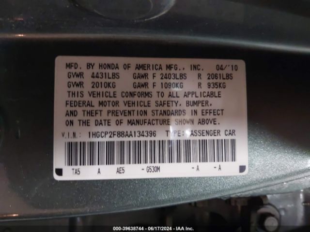 Photo 8 VIN: 1HGCP2F88AA134396 - HONDA ACCORD 