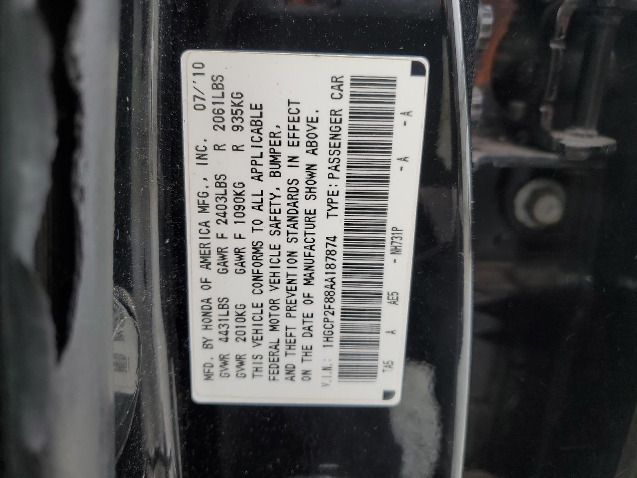 Photo 11 VIN: 1HGCP2F88AA187874 - HONDA ACCORD 