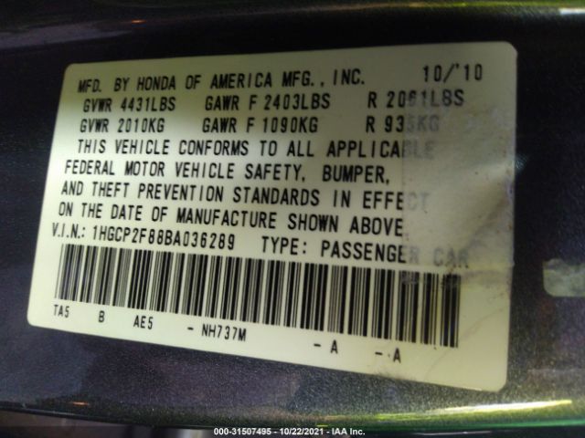 Photo 8 VIN: 1HGCP2F88BA036289 - HONDA ACCORD SDN 