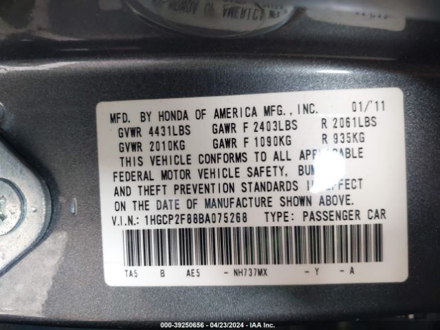 Photo 8 VIN: 1HGCP2F88BA075268 - HONDA ACCORD 