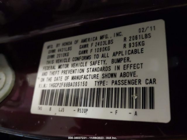 Photo 8 VIN: 1HGCP2F88BA095150 - HONDA ACCORD 