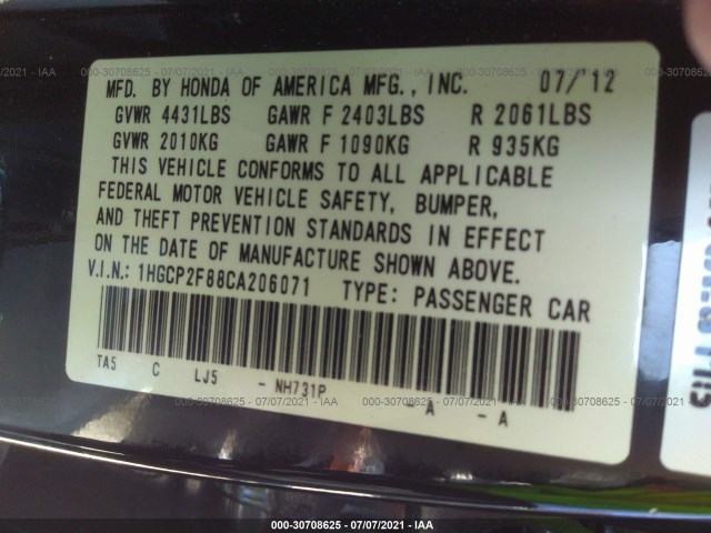 Photo 8 VIN: 1HGCP2F88CA206071 - HONDA ACCORD SDN 