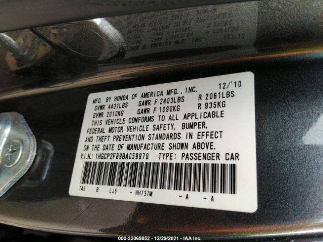 Photo 8 VIN: 1HGCP2F89BA059970 - HONDA ACCORD SDN 