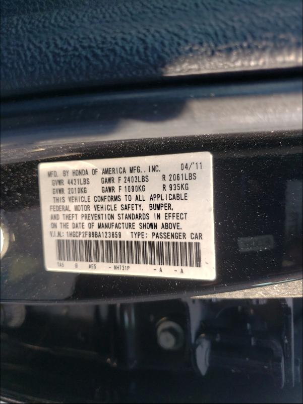 Photo 9 VIN: 1HGCP2F89BA123859 - HONDA ACCORD EXL 