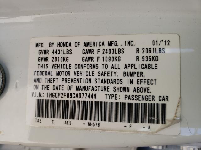 Photo 9 VIN: 1HGCP2F89CA077449 - HONDA ACCORD EXL 