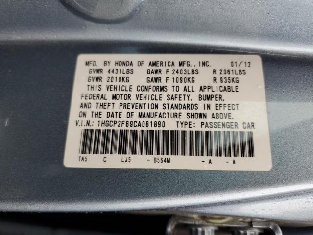 Photo 11 VIN: 1HGCP2F89CA081890 - HONDA ACCORD EXL 