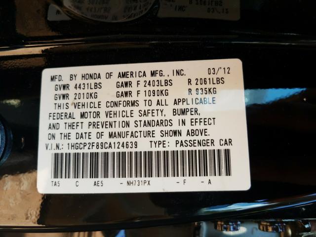 Photo 9 VIN: 1HGCP2F89CA124639 - HONDA ACCORD EXL 