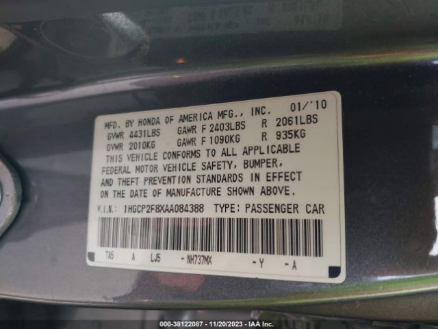 Photo 8 VIN: 1HGCP2F8XAA084388 - HONDA ACCORD 