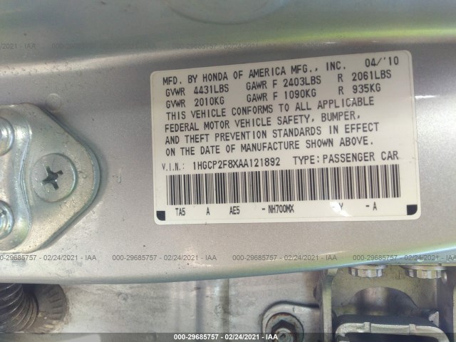 Photo 8 VIN: 1HGCP2F8XAA121892 - HONDA ACCORD SDN 