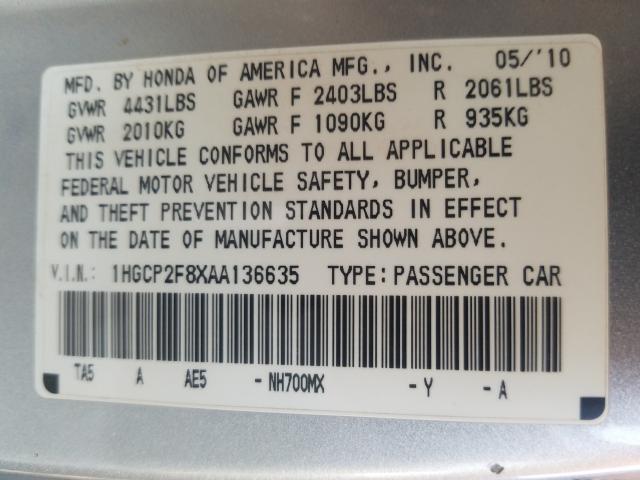 Photo 9 VIN: 1HGCP2F8XAA136635 - HONDA ACCORD EXL 