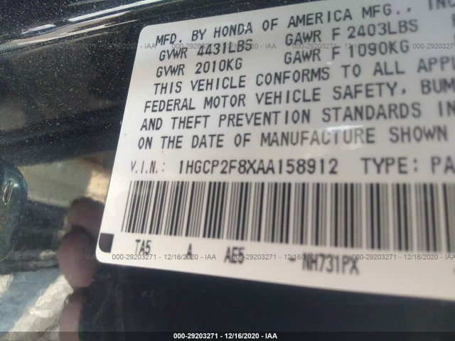 Photo 8 VIN: 1HGCP2F8XAA158912 - HONDA ACCORD SDN 