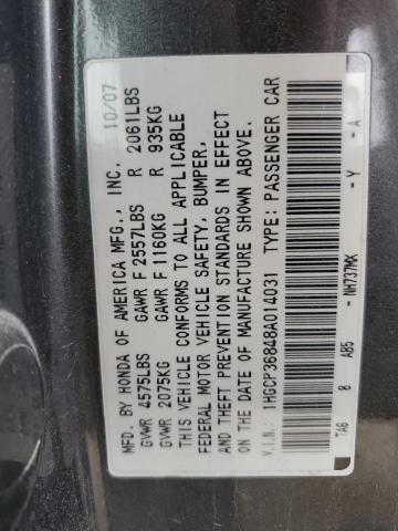 Photo 11 VIN: 1HGCP36848A014031 - HONDA ACCORD EXL 