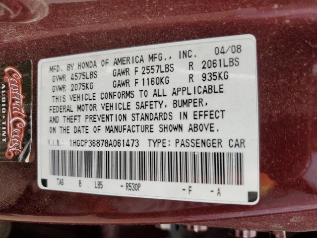 Photo 12 VIN: 1HGCP36878A061473 - HONDA ACCORD EXL 