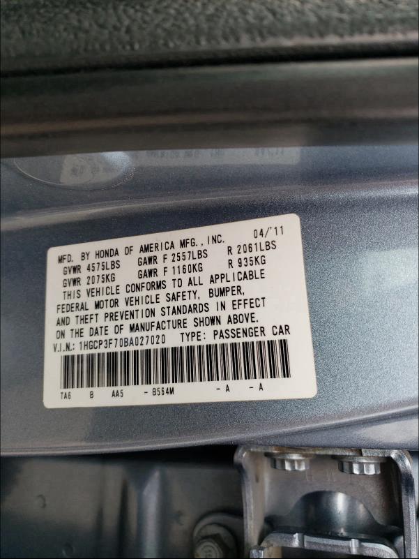 Photo 9 VIN: 1HGCP3F70BA027020 - HONDA ACCORD EX 