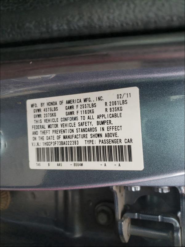 Photo 9 VIN: 1HGCP3F73BA022393 - HONDA ACCORD EX 