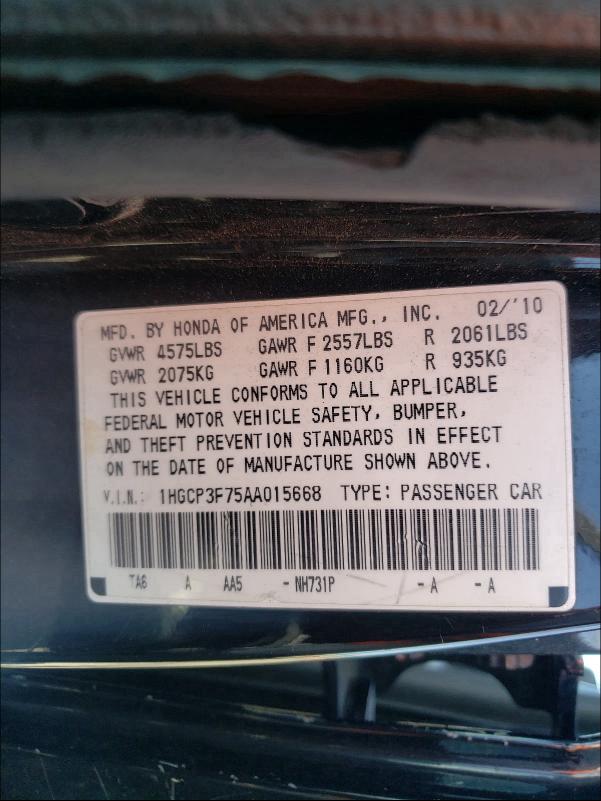 Photo 9 VIN: 1HGCP3F75AA015668 - HONDA ACCORD EX 