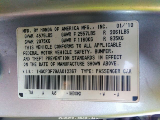 Photo 8 VIN: 1HGCP3F79AA012367 - HONDA ACCORD SDN 