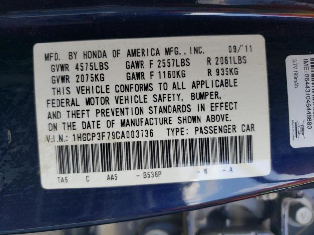 Photo 11 VIN: 1HGCP3F79CA003736 - HONDA ACCORD EX 