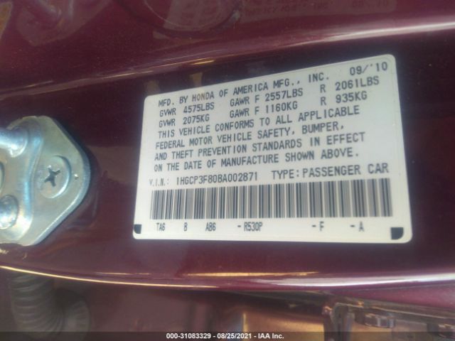 Photo 8 VIN: 1HGCP3F80BA002871 - HONDA ACCORD SDN 