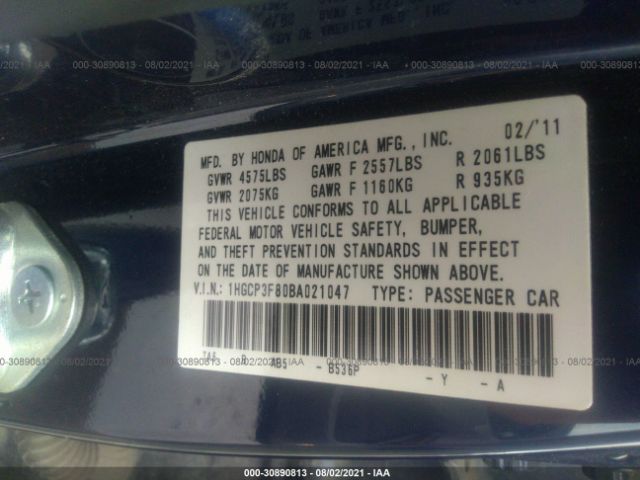 Photo 8 VIN: 1HGCP3F80BA021047 - HONDA ACCORD SDN 