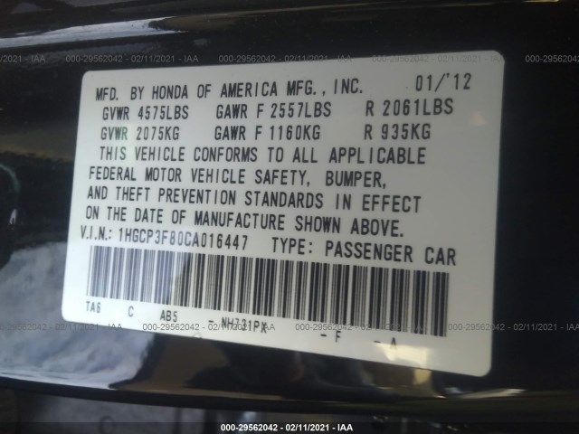 Photo 8 VIN: 1HGCP3F80CA016447 - HONDA ACCORD SDN 