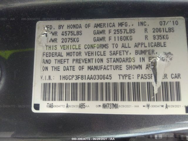 Photo 8 VIN: 1HGCP3F81AA030645 - HONDA ACCORD SDN 