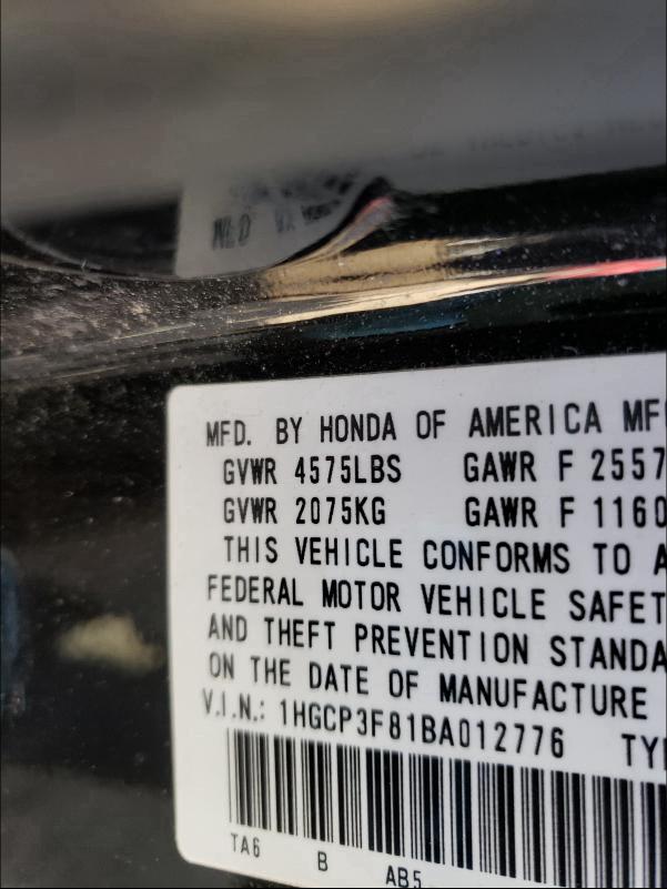 Photo 9 VIN: 1HGCP3F81BA012776 - HONDA ACCORD EXL 