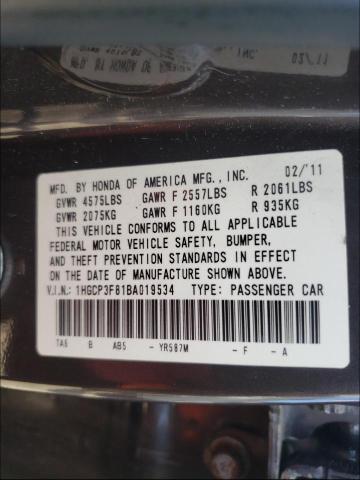 Photo 9 VIN: 1HGCP3F81BA019534 - HONDA ACCORD EXL 