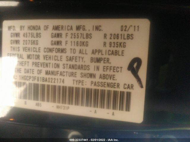 Photo 8 VIN: 1HGCP3F81BA022174 - HONDA ACCORD SDN 