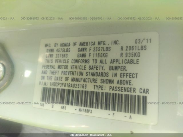 Photo 8 VIN: 1HGCP3F81BA025169 - HONDA ACCORD SDN 